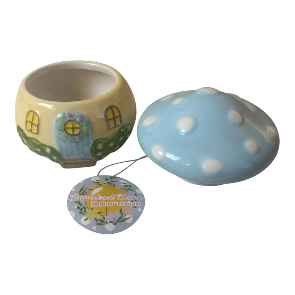 Strawberry Street Blue Mushroom Canister Ceramic Fairy House Storage Jar